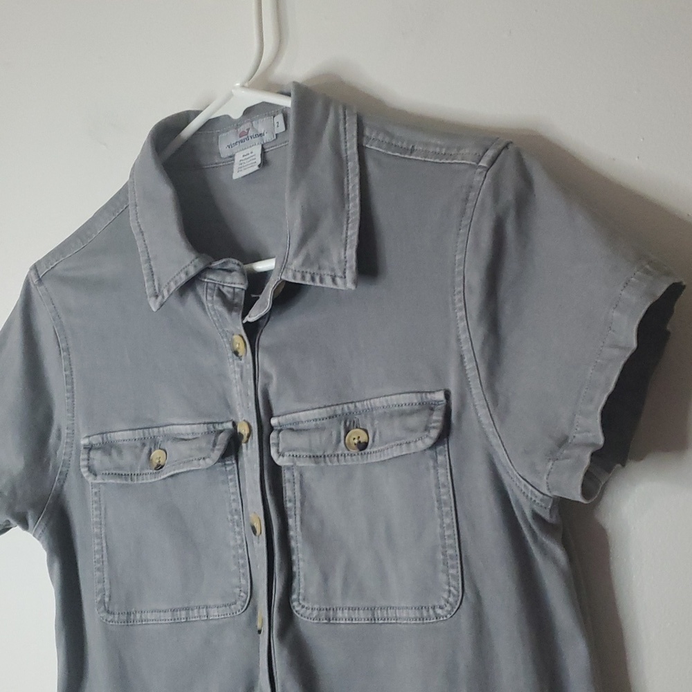 Vineyard Vines Utility Cotton Viscose Spandex Mini Dress Size 2 Chest Pockets - Picture 2 of 12